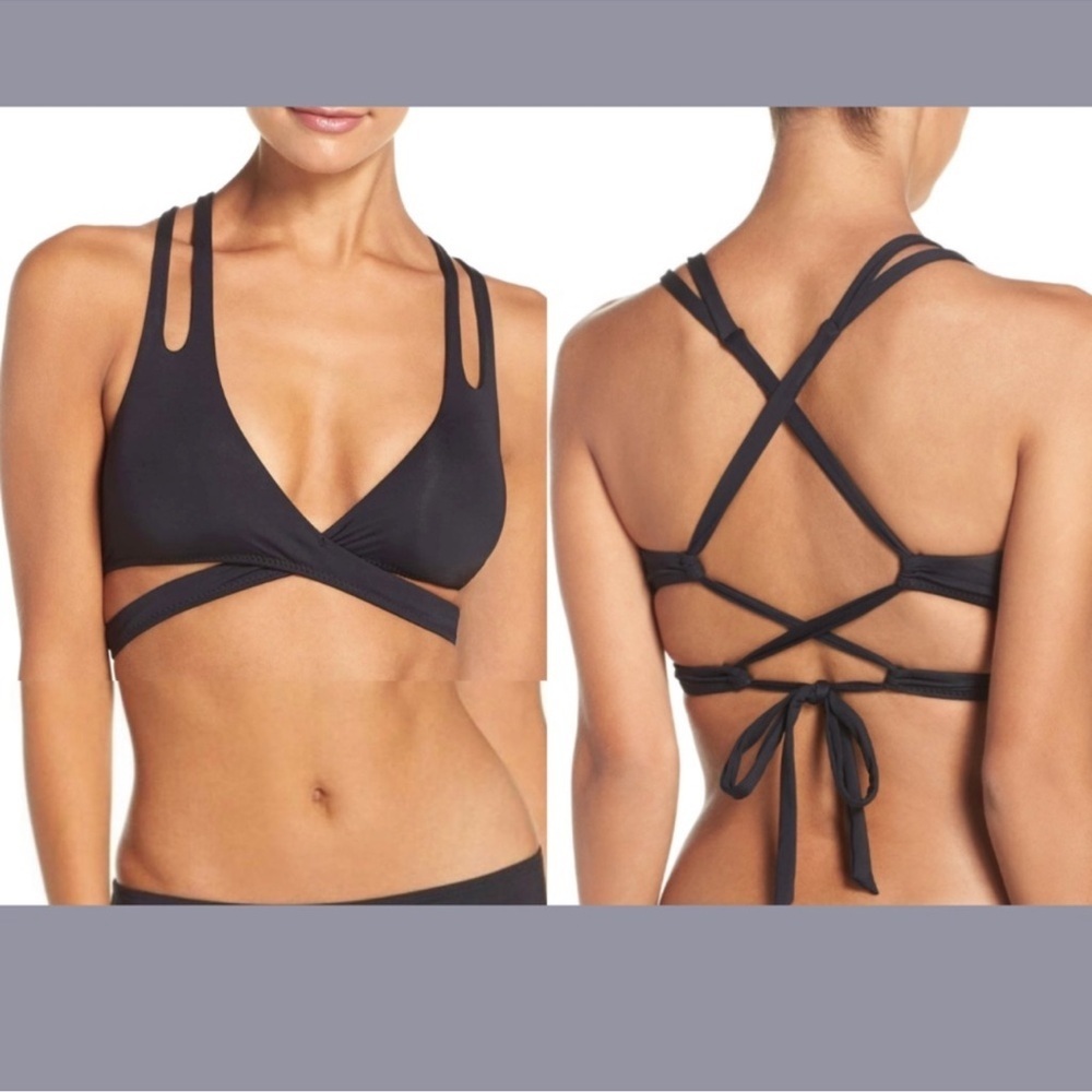 Becca Color Code Surplice Wrap bikini top and bottom black size medium D Swim